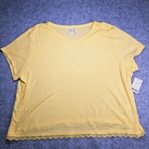 NWT Mudd Womens Yellow Waffle Knit Lace Trim V-Neck Top Layering Casual Sz XXL